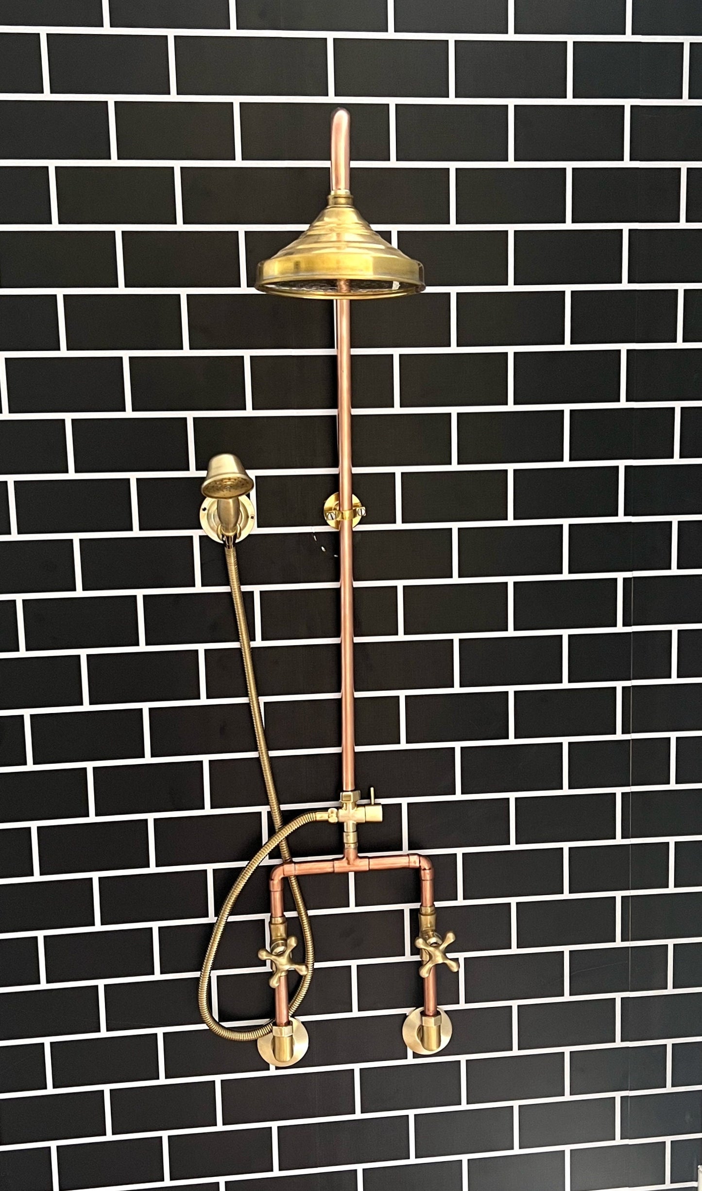 Handmade Copper outdoor shower , 2 outlet Wall Mounted Copper Shower System ,industrial design