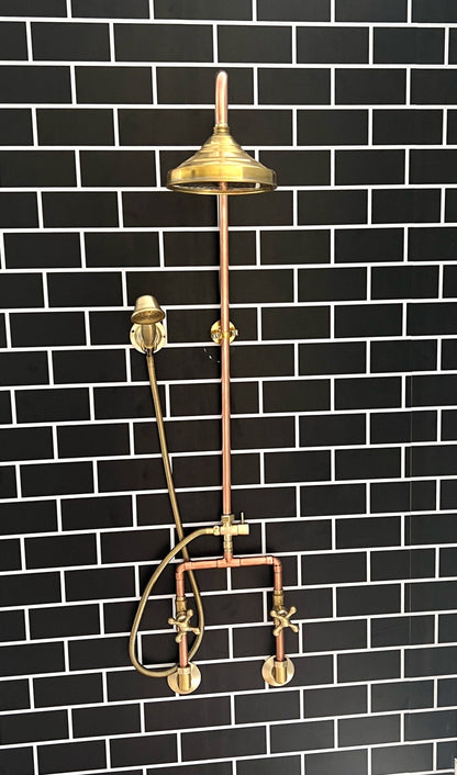 Handmade Copper outdoor shower , 2 outlet Wall Mounted Copper Shower System ,industrial design