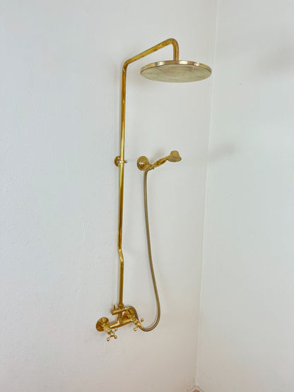 Unlacquered Brass Rainfall Shower System - Elevate Your Daily Ritual ,Solid Brass Exposed shower Head with Handheld