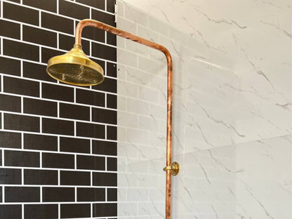 Handmade Copper outdoor shower , 1 outlet Wall Mounted Copper Shower System ,industrial design