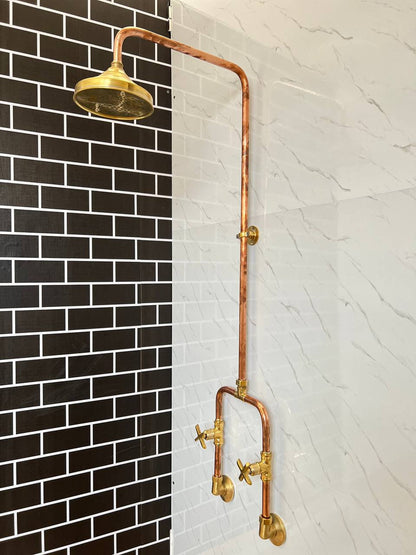 Handmade Copper outdoor shower , 1 outlet Wall Mounted Copper Shower System ,industrial design