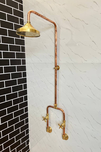 Handmade Copper outdoor shower , 1 outlet Wall Mounted Copper Shower System ,industrial design