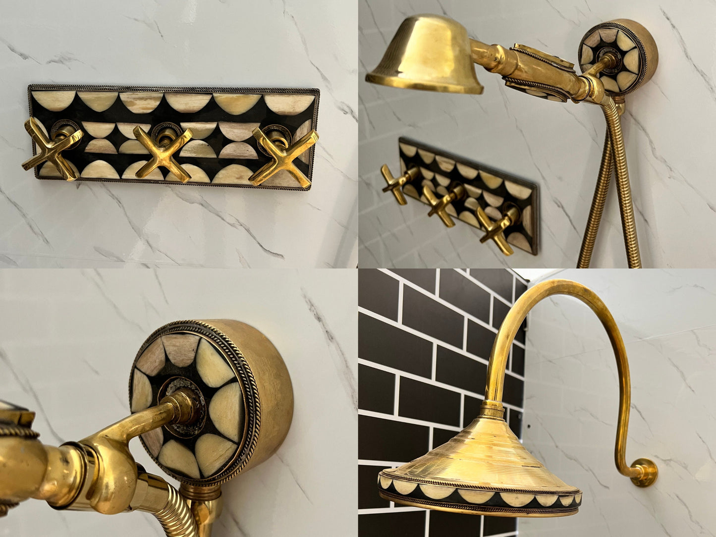 Handcrafted Solid Brass Shower Head And handheld Set,Brass and Resin Decoration