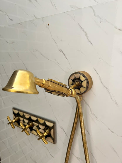 Handcrafted Solid Brass Shower Head And handheld Set,Brass and Resin Decoration