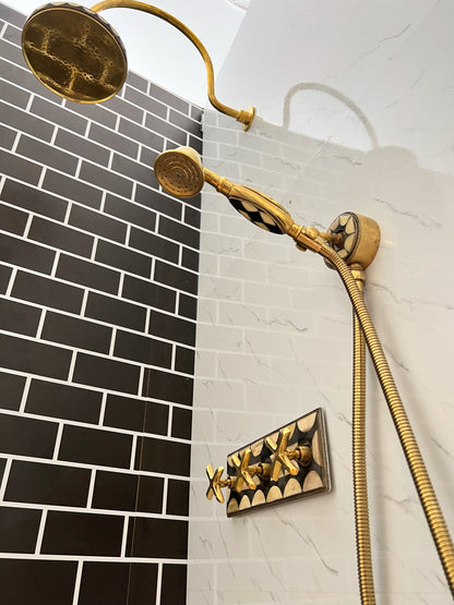 Handcrafted Solid Brass Shower Head And handheld Set,Brass and Resin Decoration