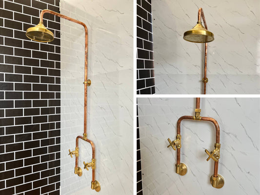 Handmade Copper outdoor shower , 1 outlet Wall Mounted Copper Shower System ,industrial design