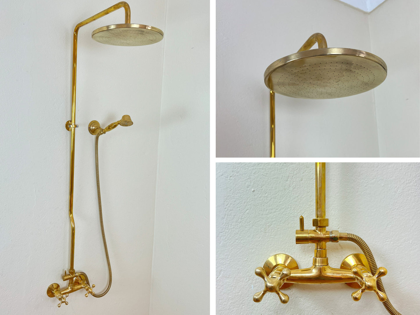 Unlacquered Brass Rainfall Shower System - Elevate Your Daily Ritual ,Solid Brass Exposed shower Head with Handheld