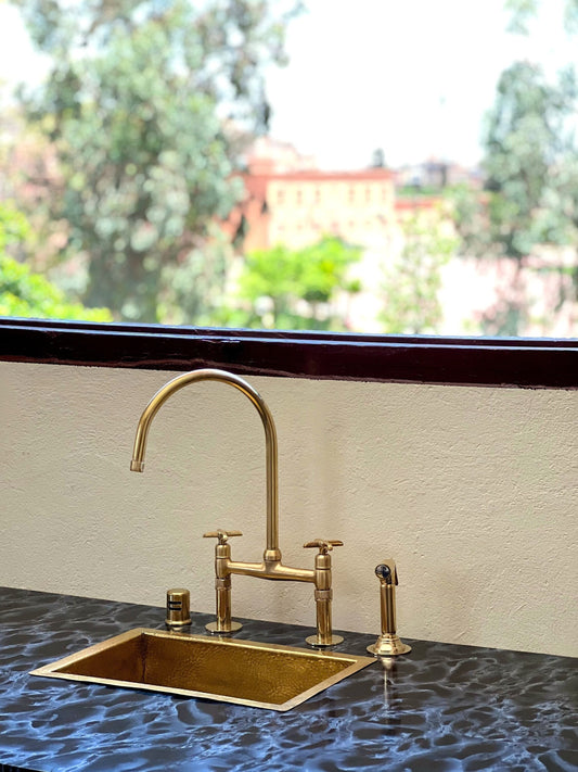 Unlacquered Brass Bridge Faucet With Linear Legs and Various Handles style - Kitchen Faucets: A Symphony of Modern Elegance for Your Kitchen