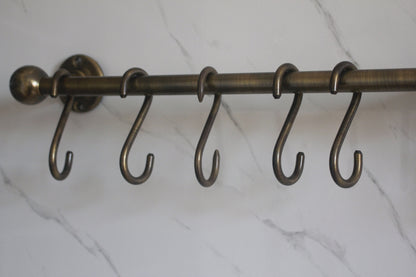 Aged Bronze Brass Wall Mounted Organizer Rack With 10 Hooks for Home Kitchen