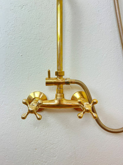 Unlacquered Brass Rainfall Shower System - Elevate Your Daily Ritual ,Solid Brass Exposed shower Head with Handheld