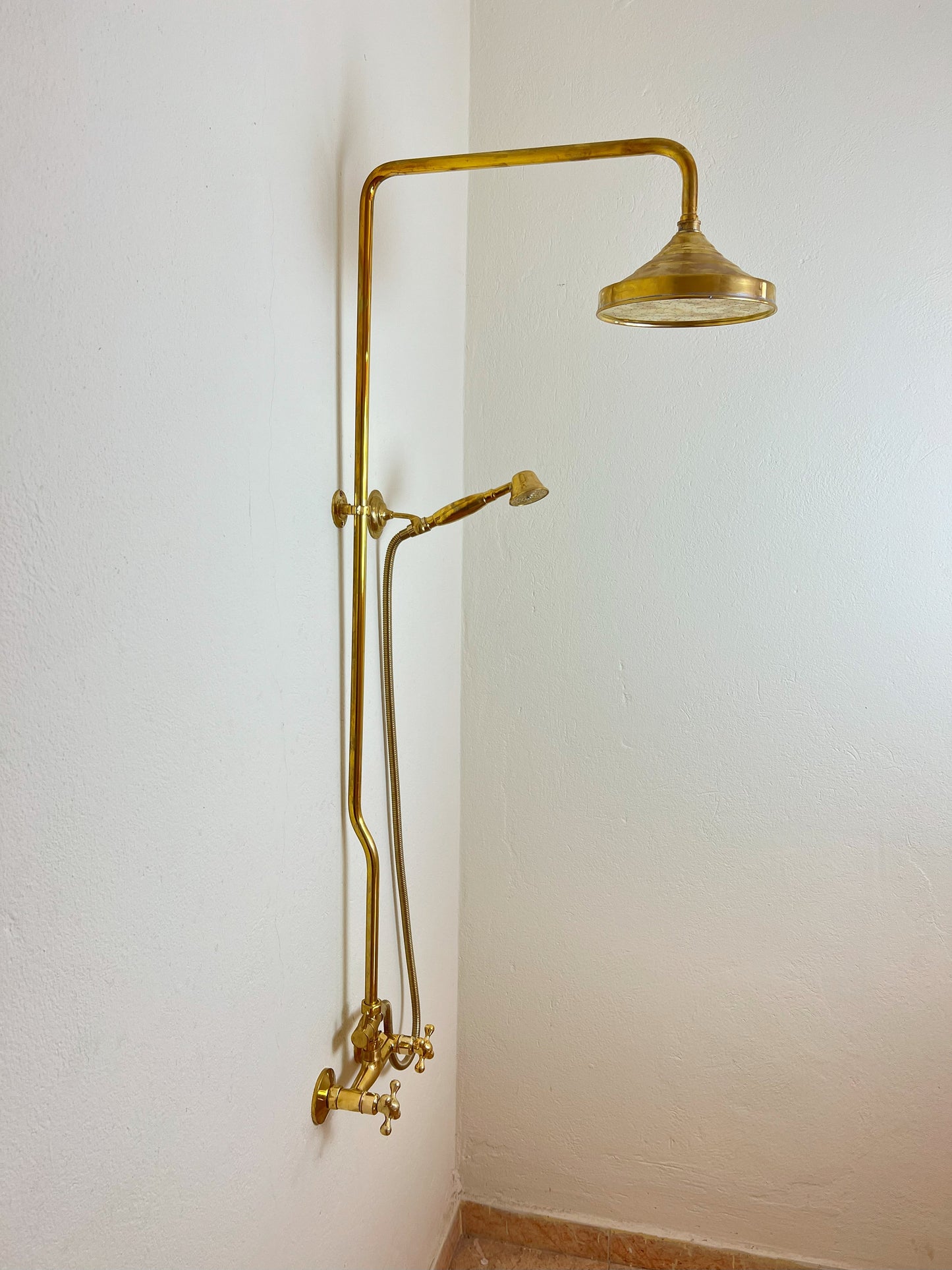 Unlacquered Brass Rainfall Shower System - Elevate Your Daily Ritual ,Solid Brass Exposed shower Head with Handheld