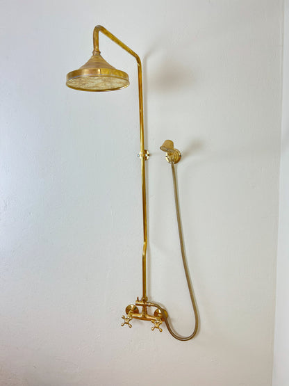 Unlacquered Brass Rainfall Shower System - Elevate Your Daily Ritual ,Solid Brass Exposed shower Head with Handheld