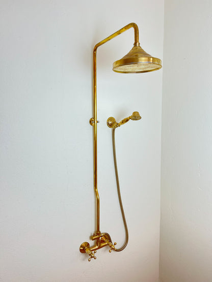 Unlacquered Brass Rainfall Shower System - Elevate Your Daily Ritual ,Solid Brass Exposed shower Head with Handheld