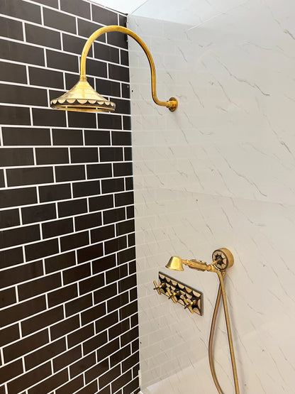 Handcrafted Solid Brass Shower Head And handheld Set,Brass and Resin Decoration