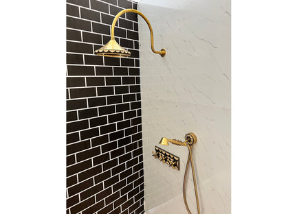 Handcrafted Solid Brass Shower Head And handheld Set,Brass and Resin Decoration