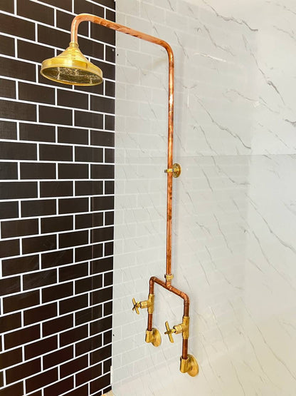 Handmade Copper outdoor shower , one outlet Wall Mounted Copper Shower System ,industrial design