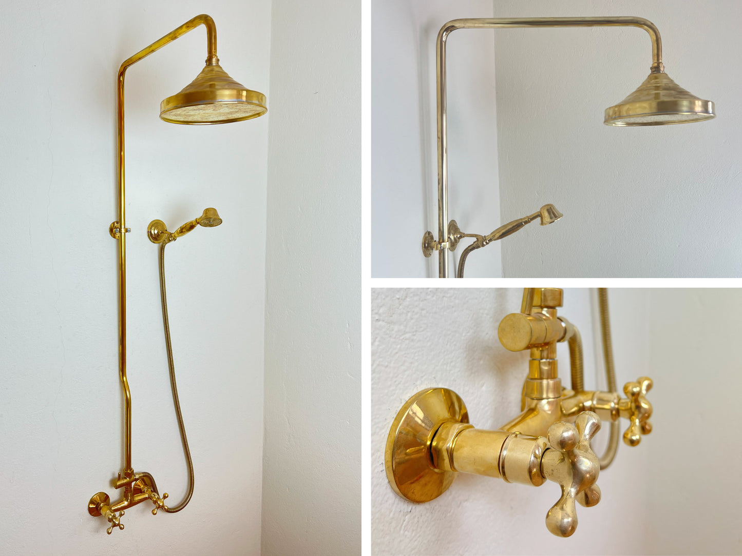 Unlacquered Brass Rainfall Shower System - Elevate Your Daily Ritual ,Solid Brass Exposed shower Head with Handheld