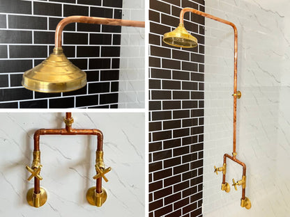 Handmade Copper outdoor shower , one outlet Wall Mounted Copper Shower System ,industrial design