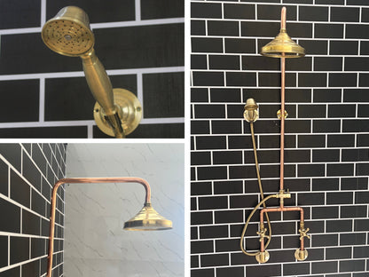 Handmade Copper outdoor shower , 2 outlet Wall Mounted Copper Shower System ,industrial design