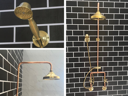 Handmade Copper outdoor shower , 2 outlet Wall Mounted Copper Shower System ,industrial design