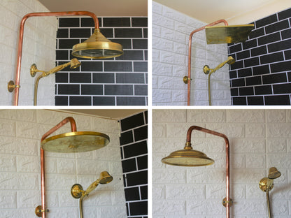 Trio Handcrafted Solid Copper- Brass Shower Head And handheld Set