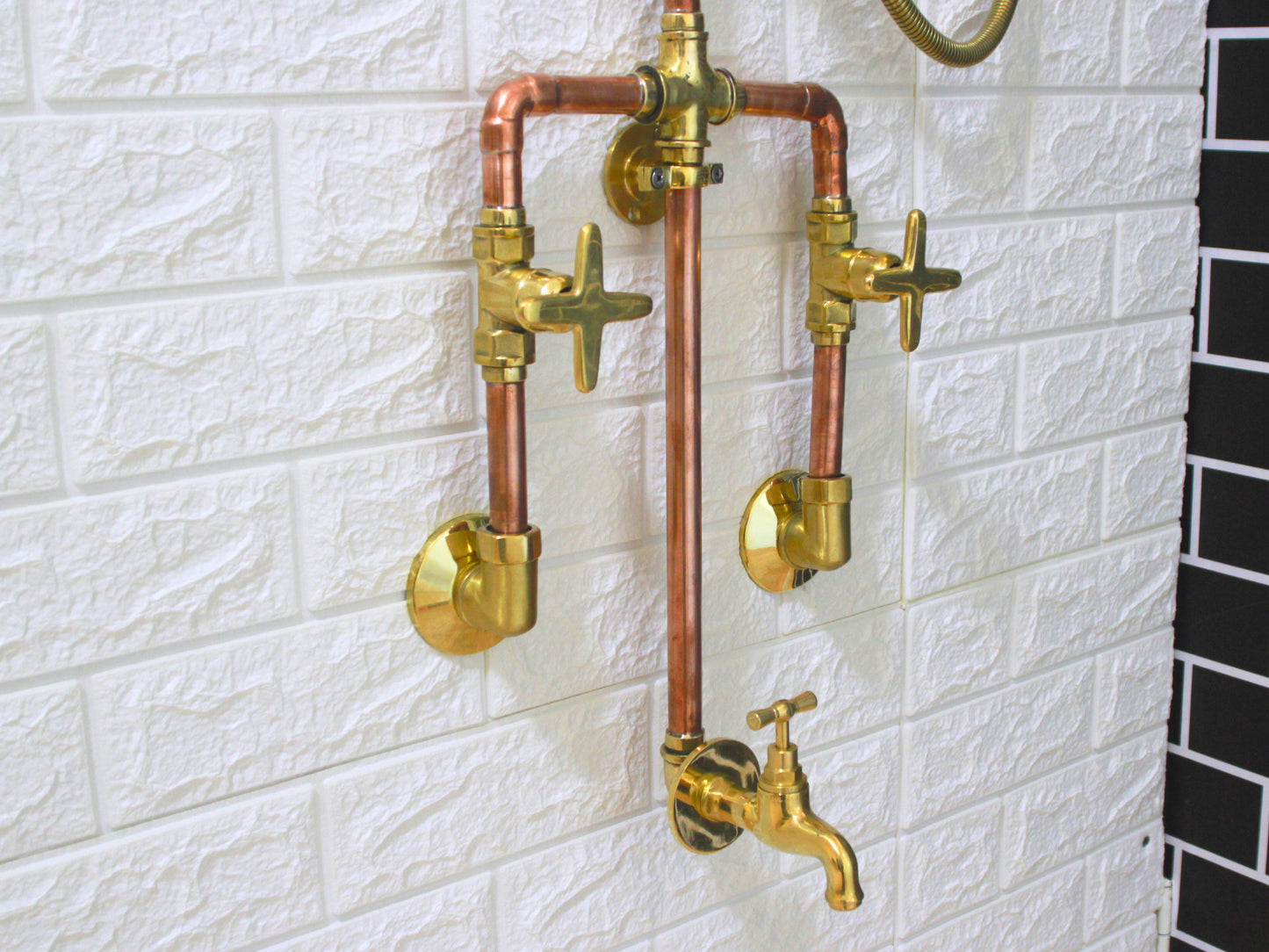 Trio Handcrafted Solid Copper- Brass Shower Head And handheld Set