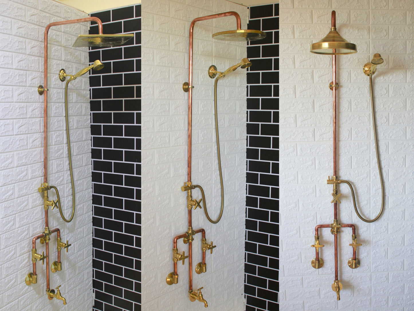 Trio Handcrafted Solid Copper- Brass Shower Head And handheld Set