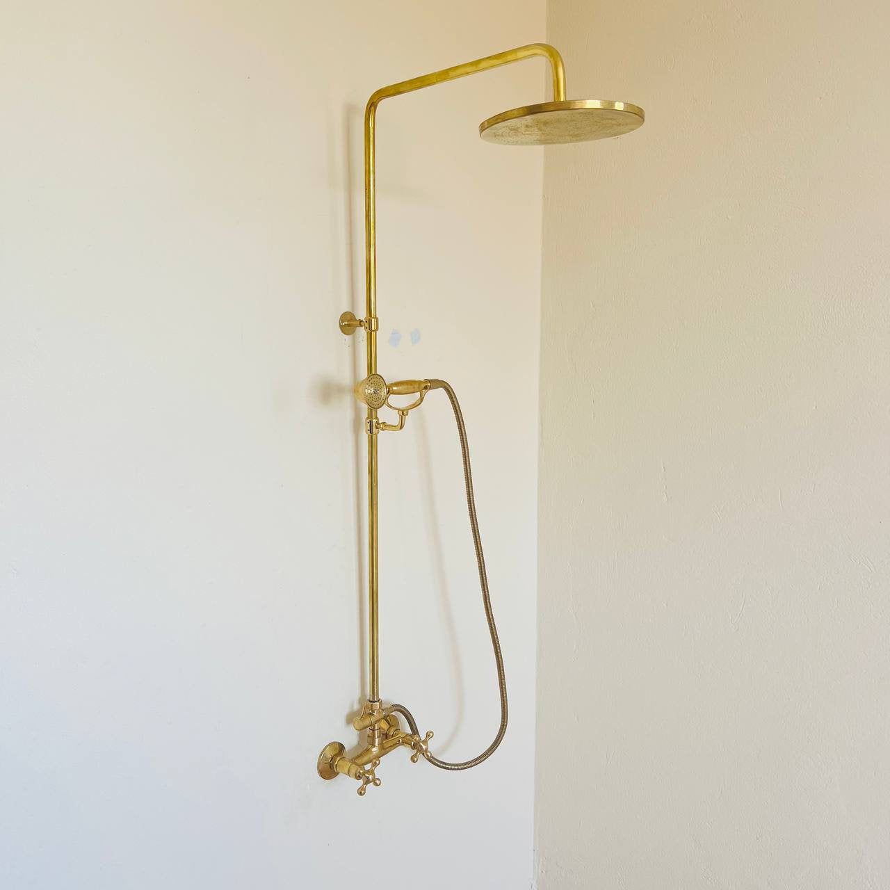 Unlacquered Brass Rainfall Shower System - Elevate Your Daily Ritual ,Solid Brass Exposed shower Head with Handheld