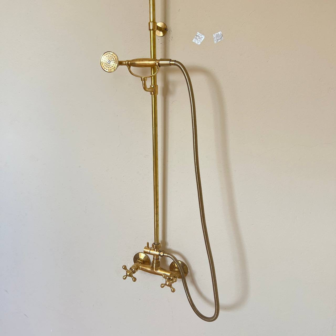 Unlacquered Brass Rainfall Shower System - Elevate Your Daily Ritual ,Solid Brass Exposed shower Head with Handheld