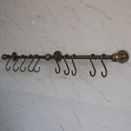 Aged Bronze Brass Wall Mounted Organizer Rack With 10 Hooks for Home Kitchen