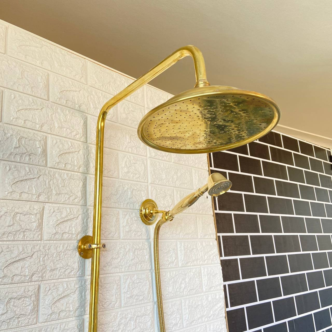 Trio Handcrafted Solid Brass Shower Head And handheld Set