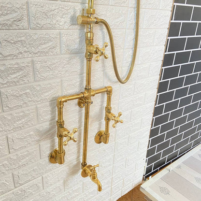 Trio Handcrafted Solid Brass Shower Head And handheld Set