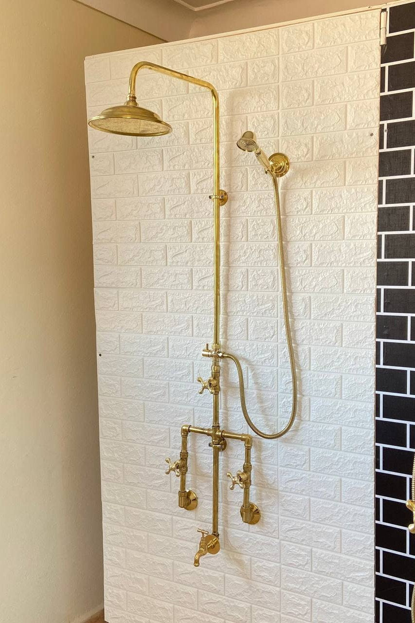 Trio Handcrafted Solid Brass Shower Head And handheld Set