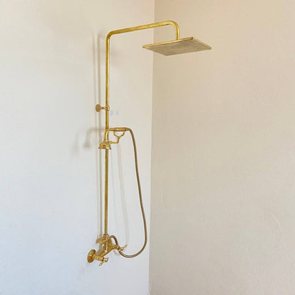 Unlacquered Brass Rainfall Shower System - Elevate Your Daily Ritual ,Solid Brass Exposed shower Head with Handheld