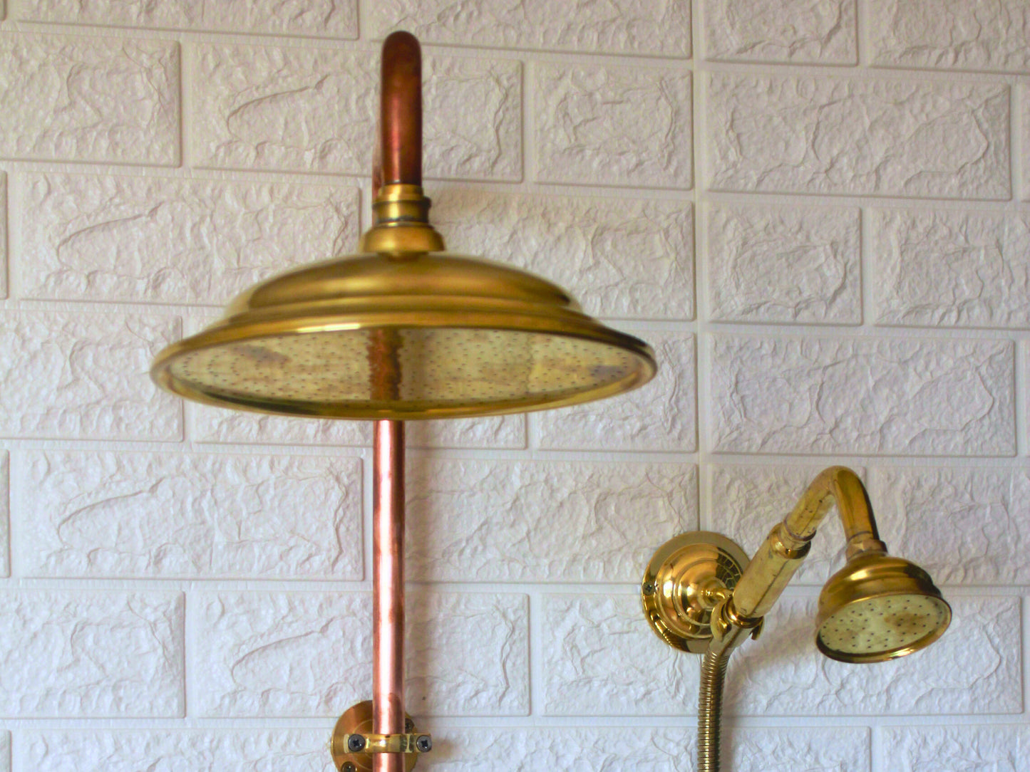 Trio Handcrafted Solid Copper- Brass Shower Head And handheld Set