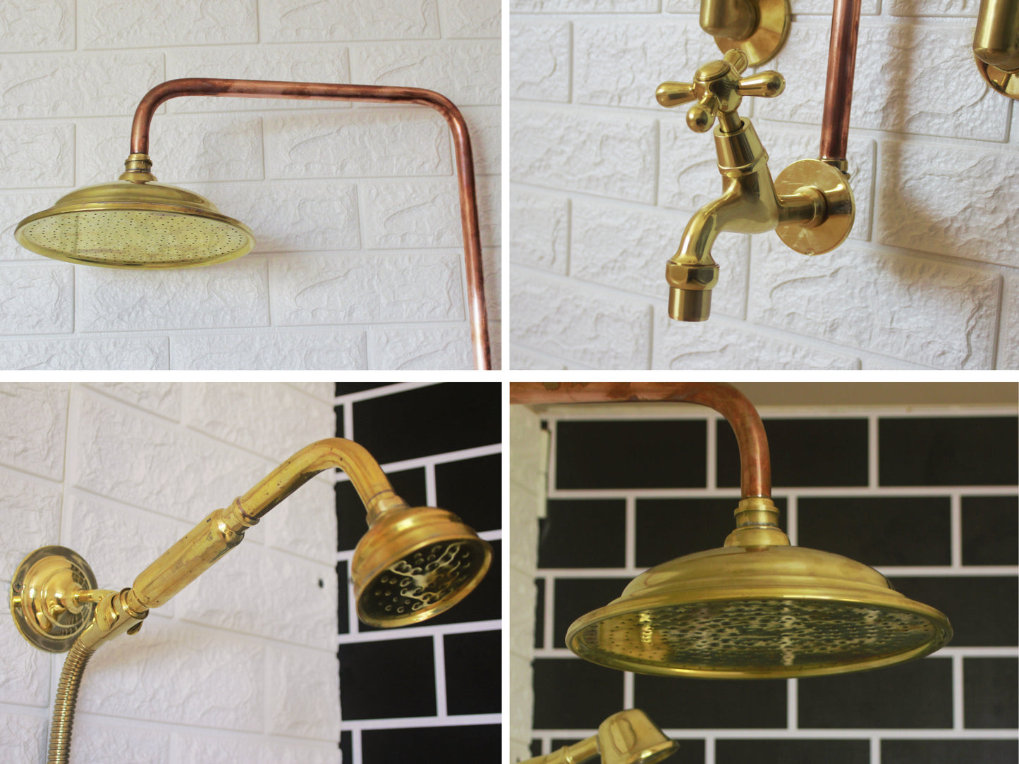 Trio Handcrafted Solid Copper- Brass Shower Head And handheld Set