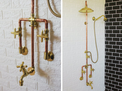 Trio Handcrafted Solid Copper- Brass Shower Head And handheld Set