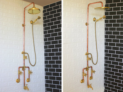 Trio Handcrafted Solid Copper- Brass Shower Head And handheld Set