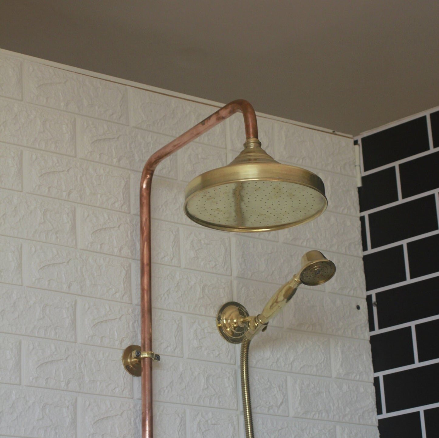 Trio Handcrafted Solid Copper- Brass Shower Head And handheld Set