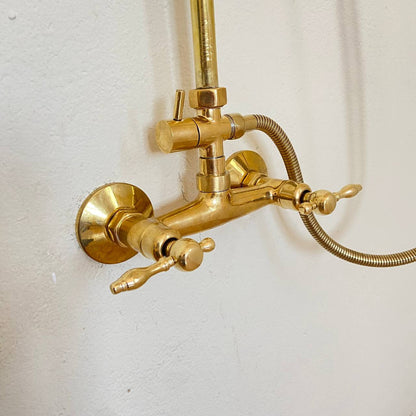 Unlacquered Brass Rainfall Shower System - Elevate Your Daily Ritual ,Solid Brass Exposed shower Head with Handheld