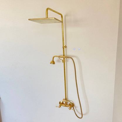 Unlacquered Brass Rainfall Shower System - Elevate Your Daily Ritual ,Solid Brass Exposed shower Head with Handheld