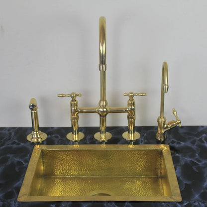 Unlacquered Brass 3 Holes Kitchen Bridge Faucet With Side Sprayer & Cold Water faucet